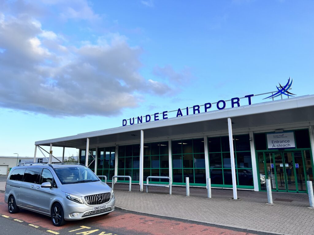 Taxi cab outside Dundee Airport terminal building